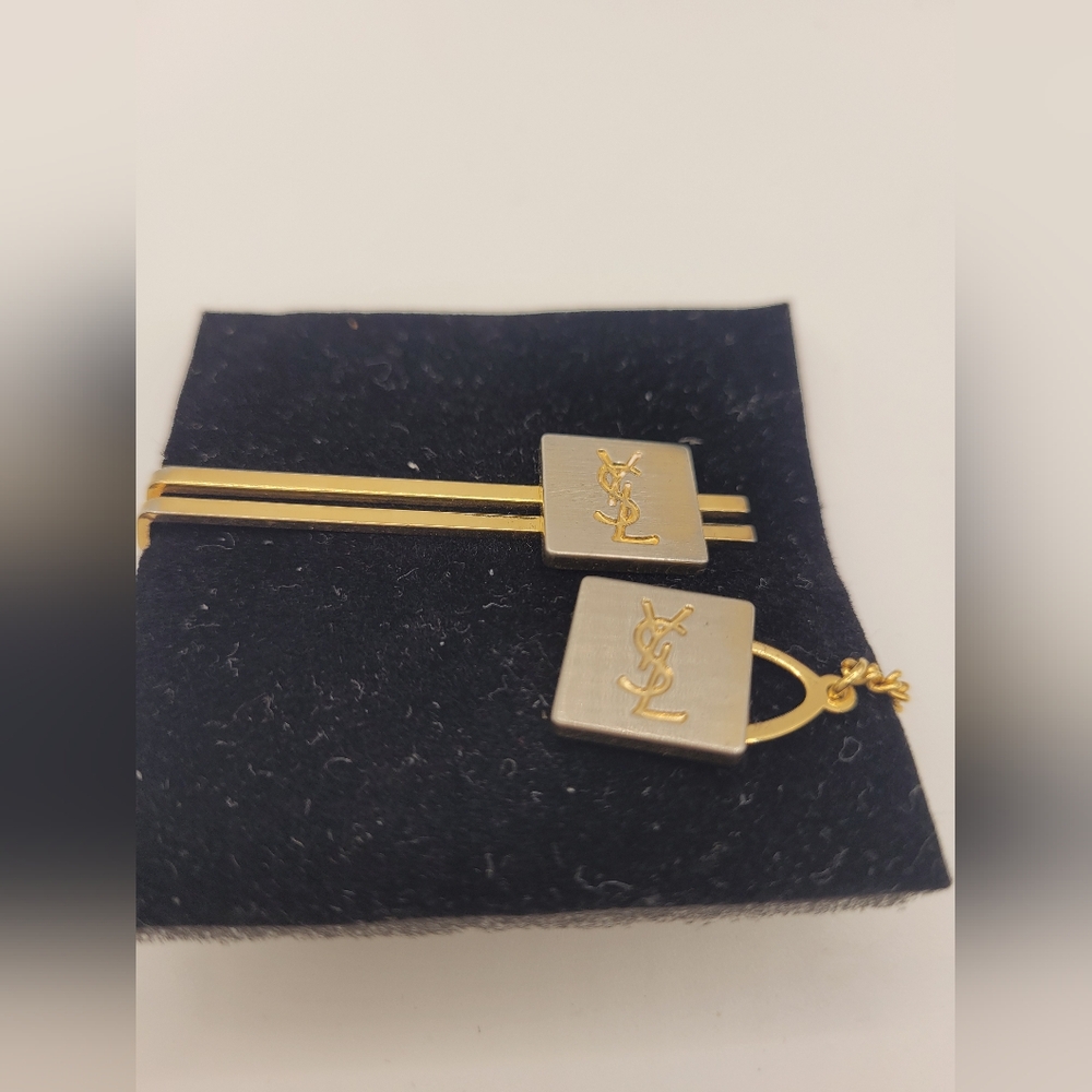 Vintage YSL Yves Saint Laurent Tie Clip And Pin W/ Dustbag - Picture 2 of 3